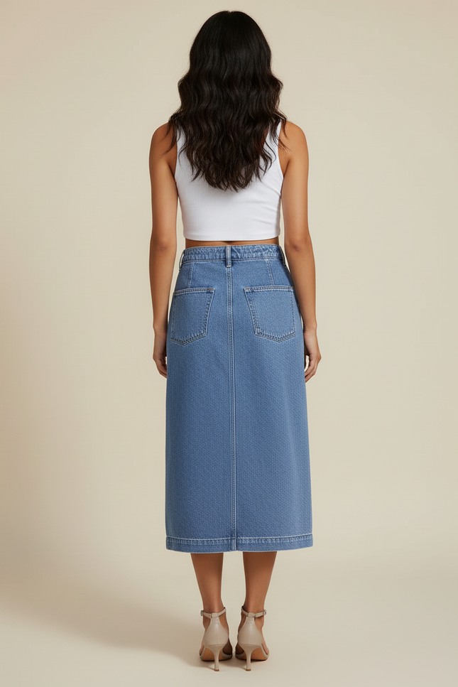 Jupe Crayon Denim Boutonnée Décontractée