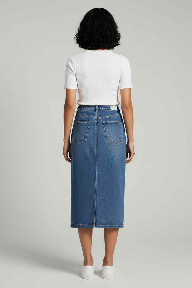 Jupe Crayon Denim Boutonnée Décontractée