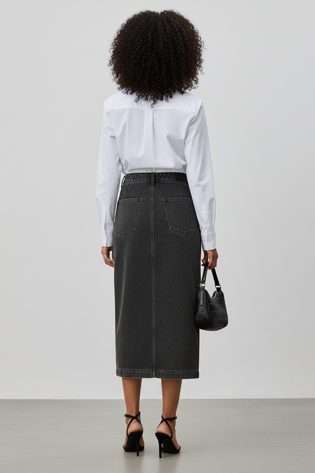 Jupe Crayon Denim Délavé Boutonnée Élégante