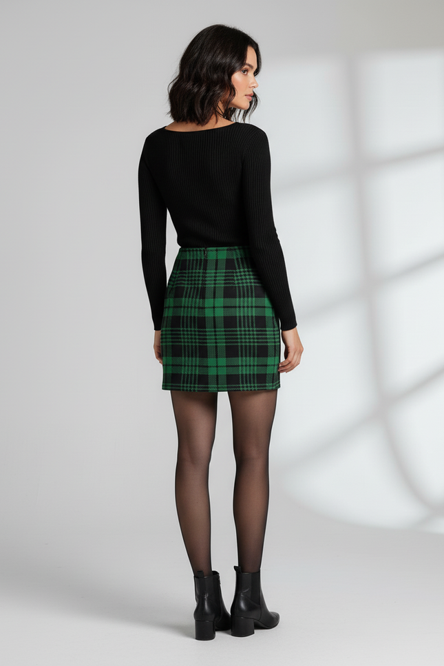 Jupe Crayon Verte Écossaise Élégante