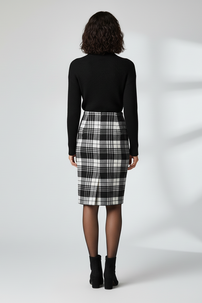 Jupe Crayon Plaid Laine Chic
