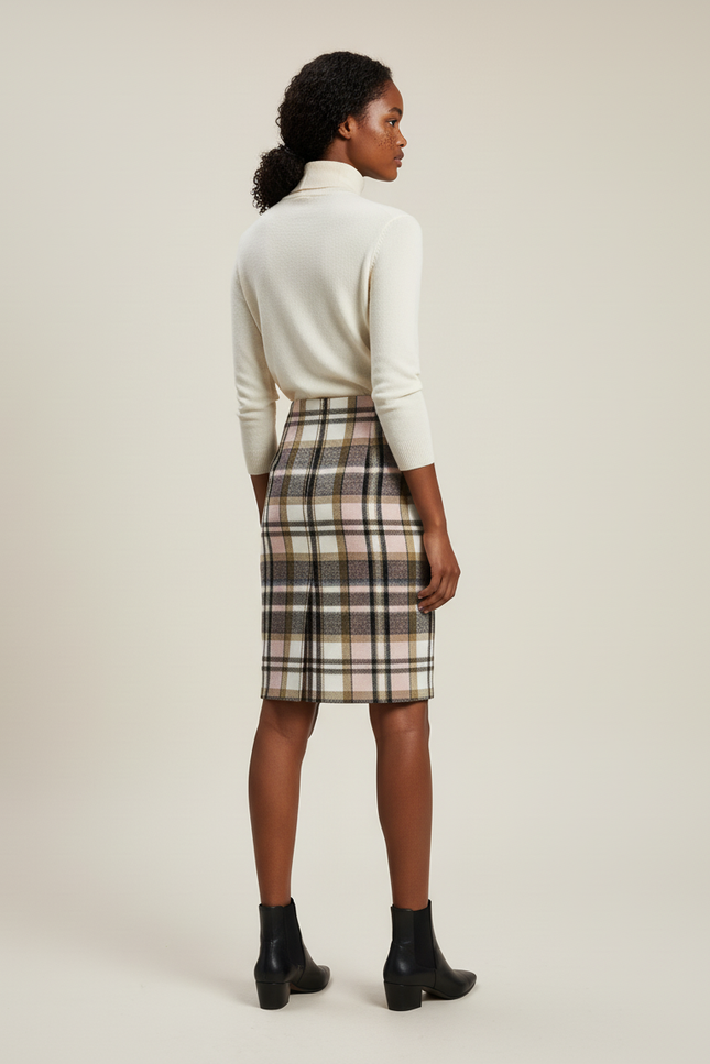 Jupe Crayon En Laine Écossaise Chic