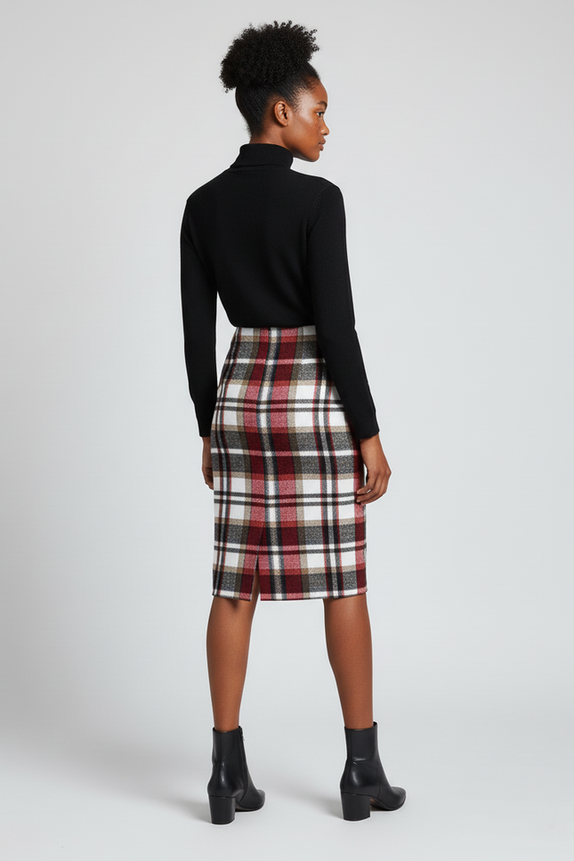 Jupe Crayon Écossaise Laine Chic