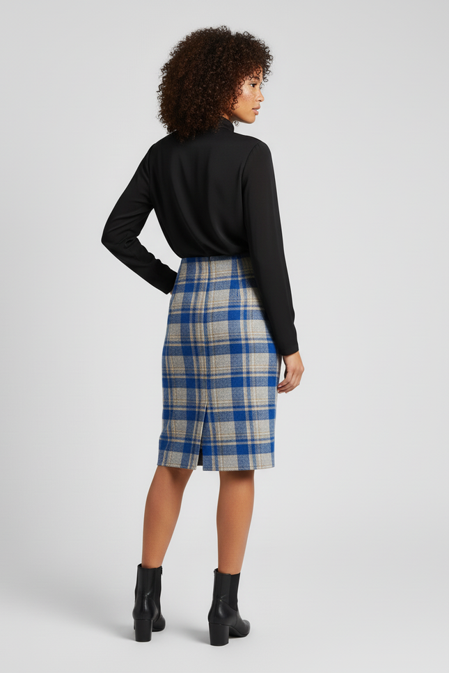 Jupe Crayon Carreaux Laine Chic