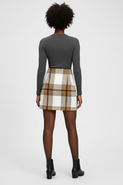 Jupe Crayon Laine Plaid Chic