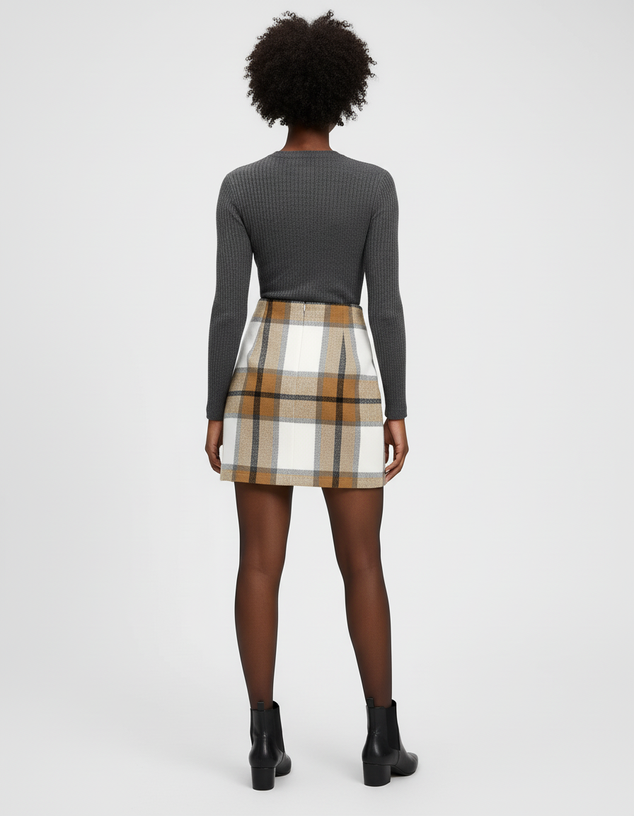Jupe Crayon Laine Plaid Chic