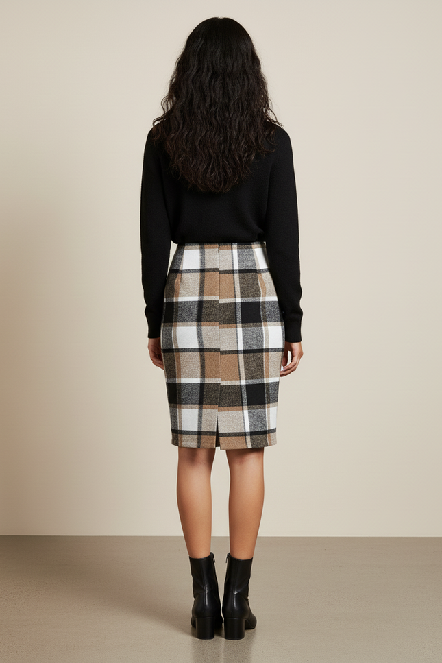 Jupe Crayon Carreaux Laine Élégante