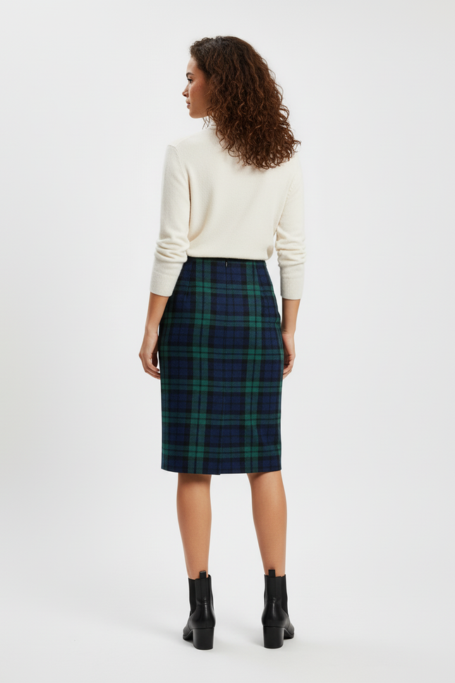 Jupe Crayon Écossaise Laine Élégante