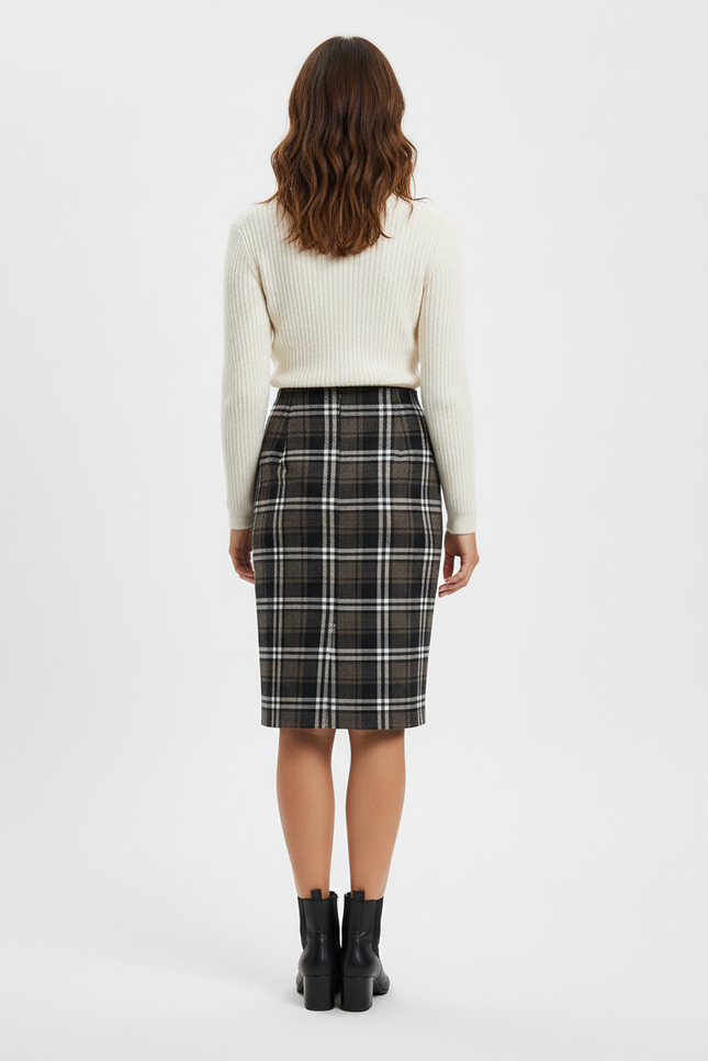 Jupe Crayon Carreaux Laine Chic