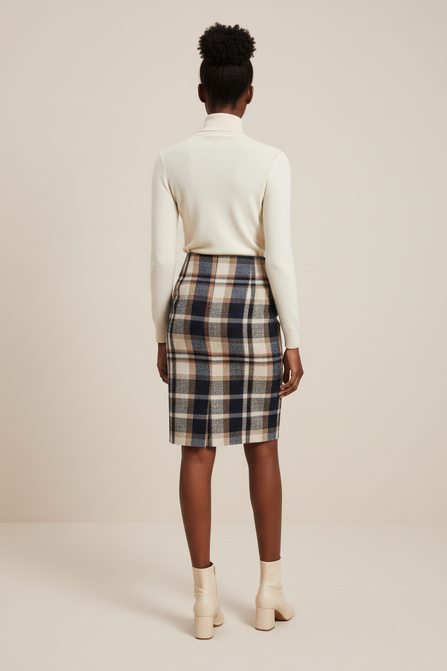 Jupe Crayon Carreaux Laine Chic