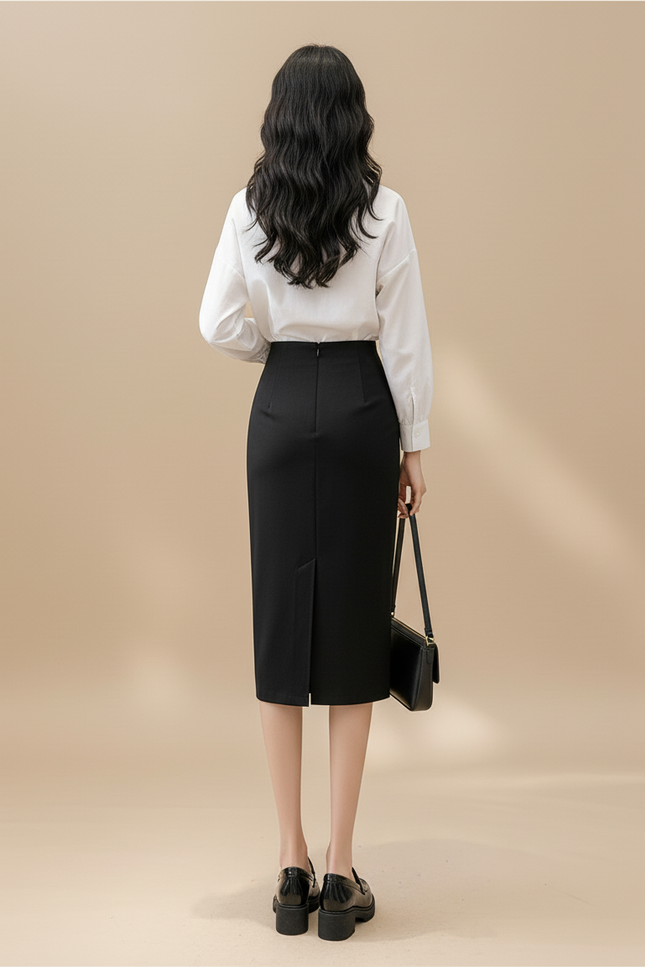 Jupe Crayon Noire Fente Élégante