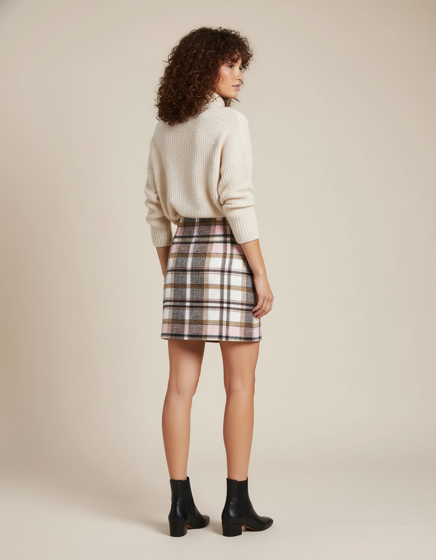 Jupe Crayon À Carreaux Laine Chic