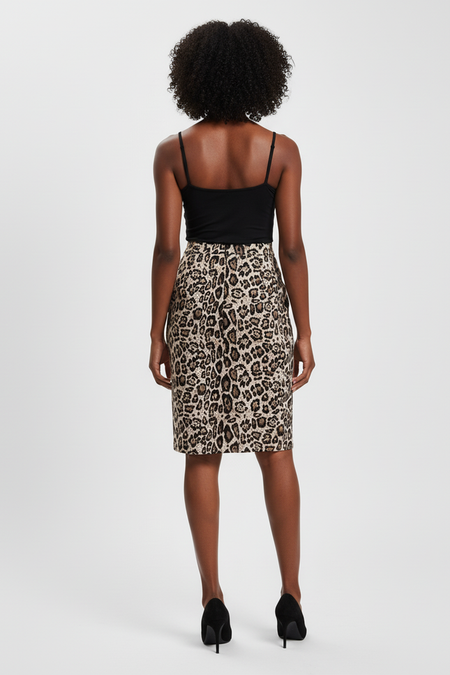 Jupe Crayon Imprimé Léopard Suède Chic