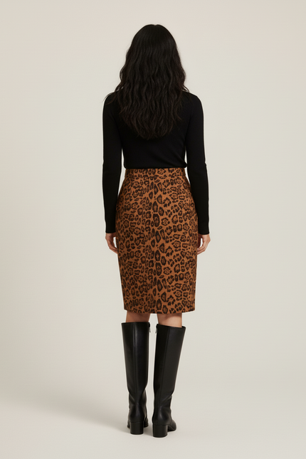 Jupe Crayon Suède Léopard Chic