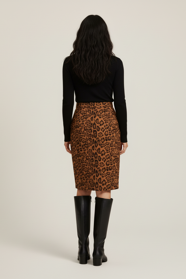 Jupe Crayon Suède Léopard Chic