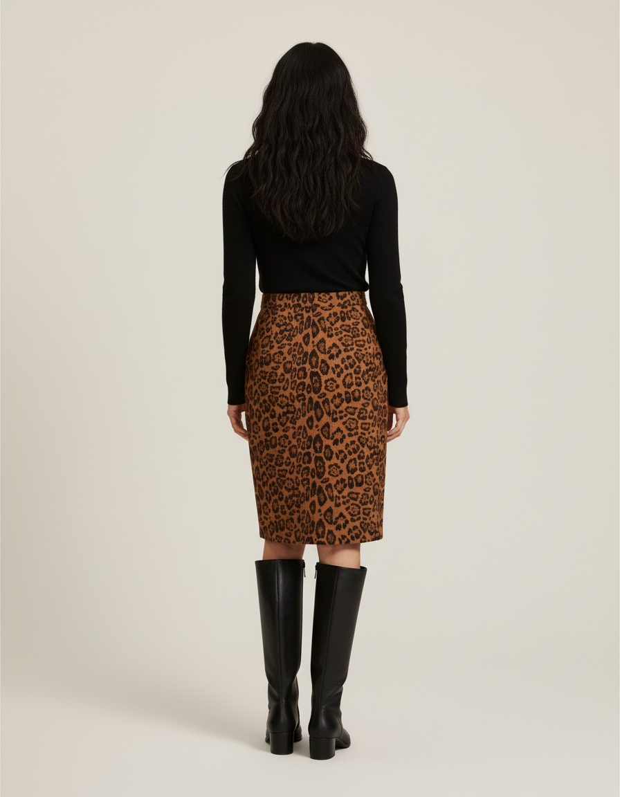 Jupe Crayon Suède Léopard Chic