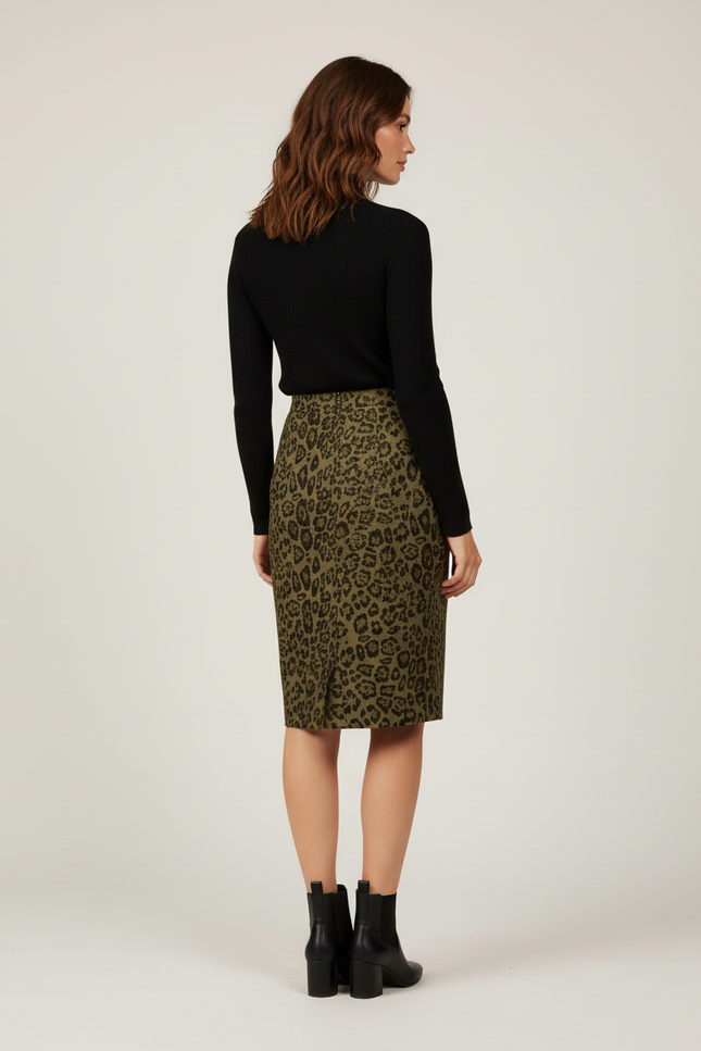 Jupe Crayon Léopard Kaki Chic