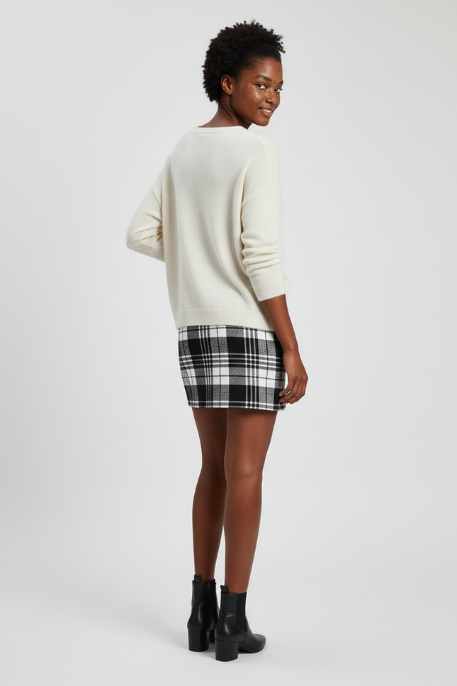 Jupe Crayon Carreaux Taille Haute Chic