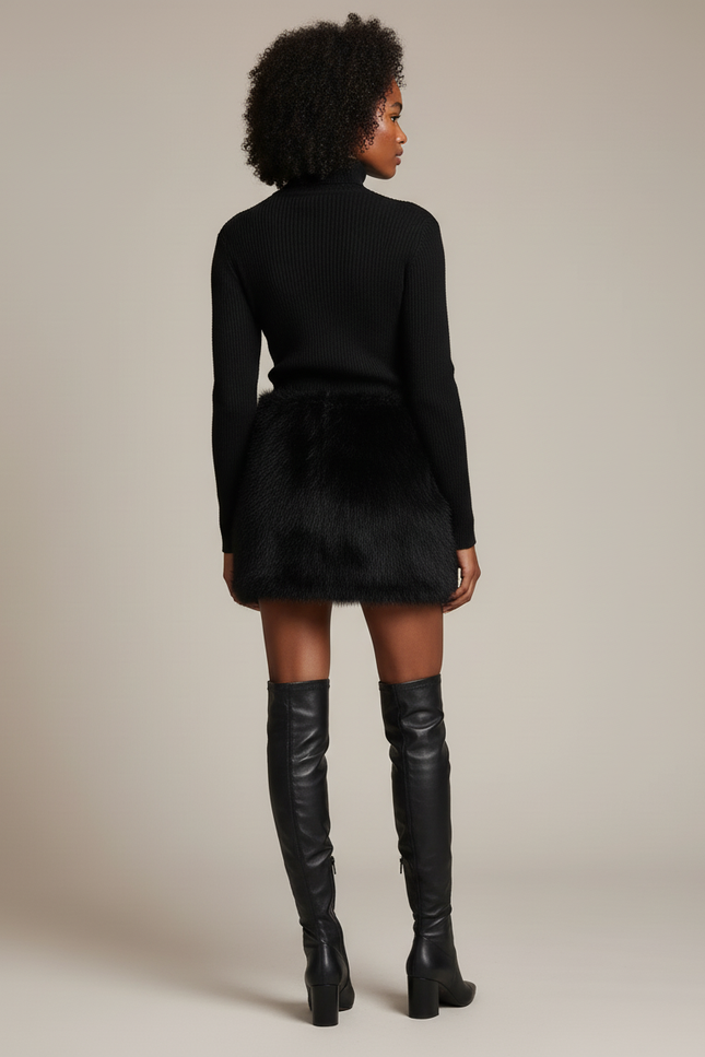 Jupe Crayon Noire Fourrure Chic