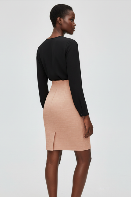 Jupe Crayon Taille Haute Beige