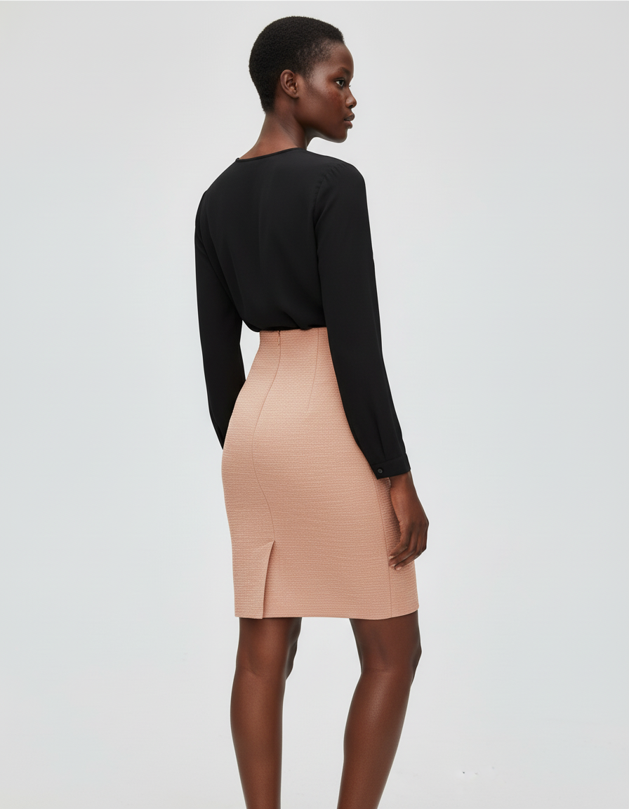 Jupe Crayon Taille Haute Beige