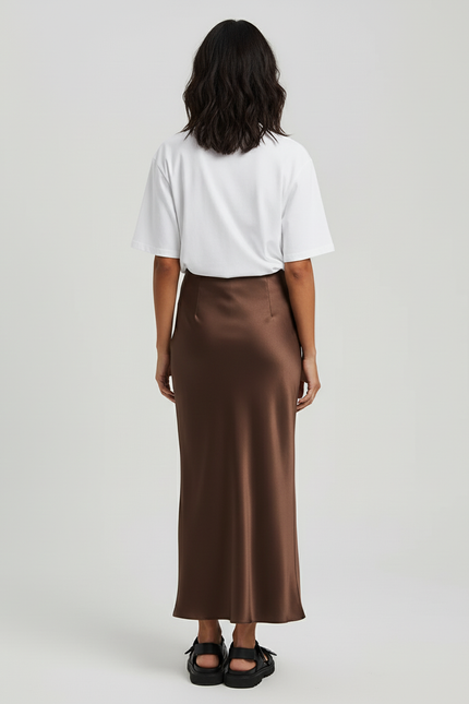 Jupe Crayon Marron Satin Élégante