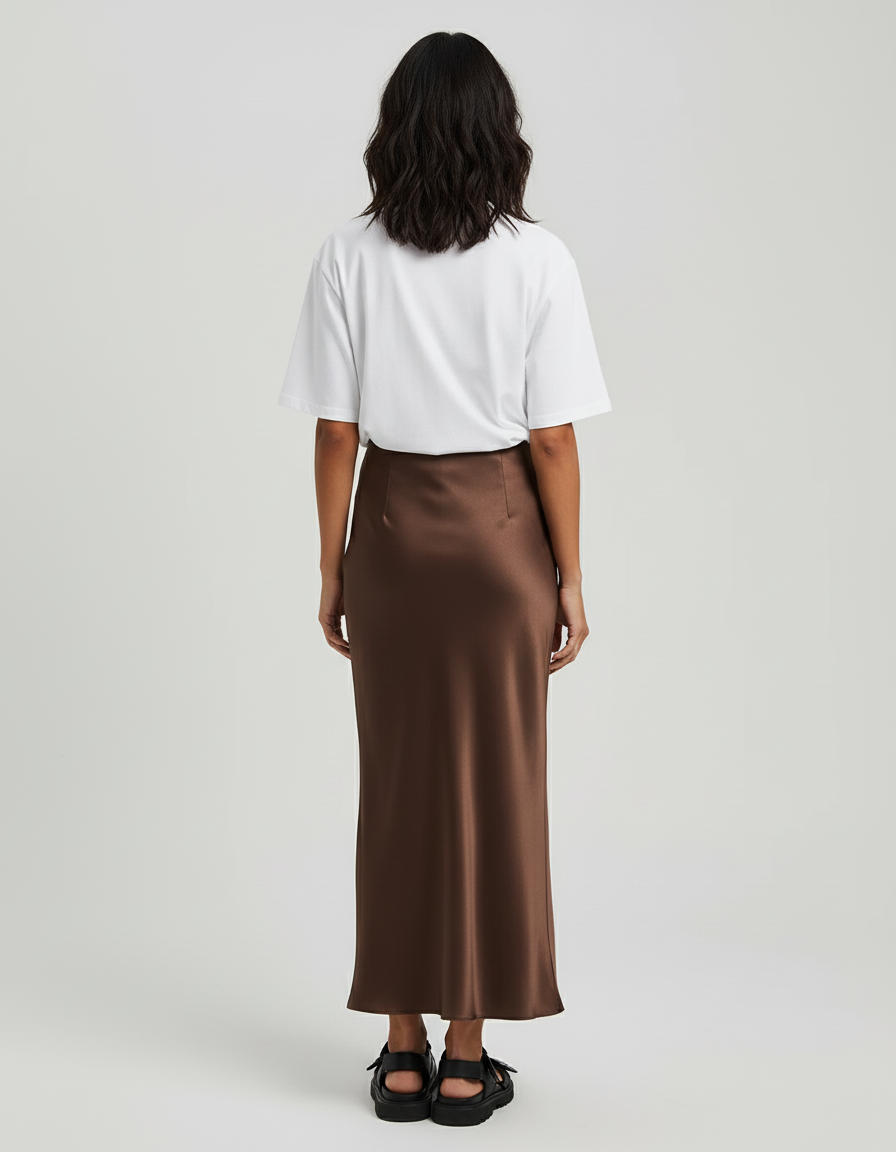Jupe Crayon Marron Satin Élégante