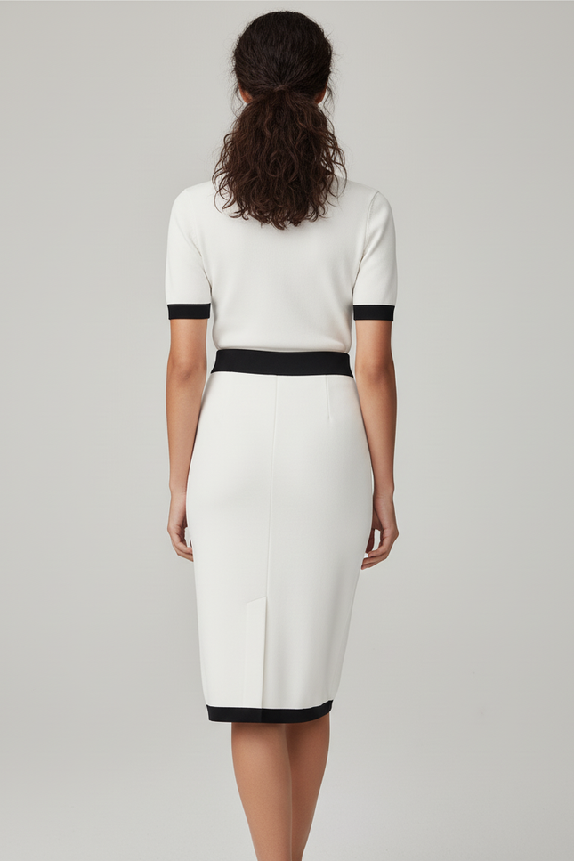 Jupe Crayon Bicolore Boutons Dorés Élégante