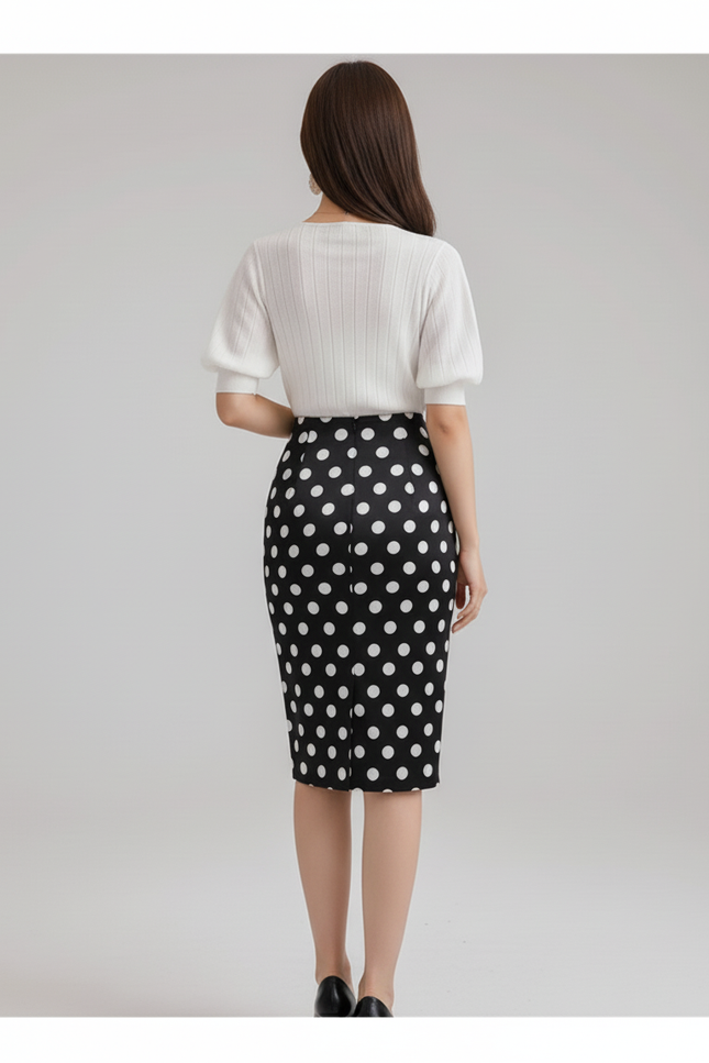 Jupe Crayon Noire À Pois Chic