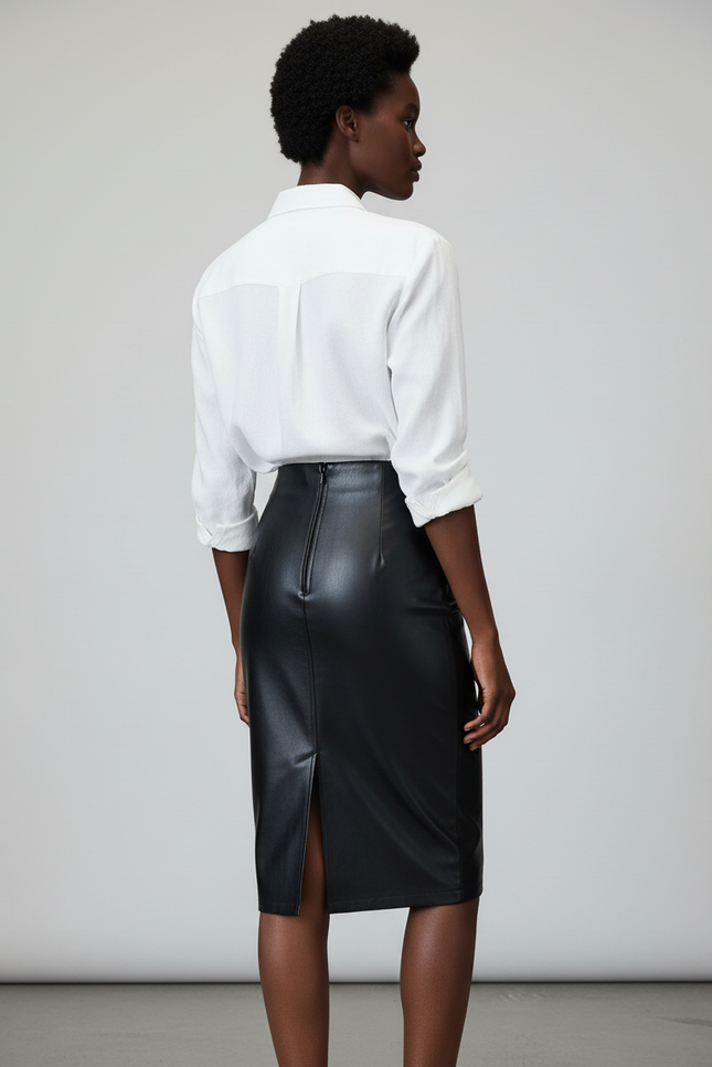 Jupe Crayon Noire Simili Cuir Élégante