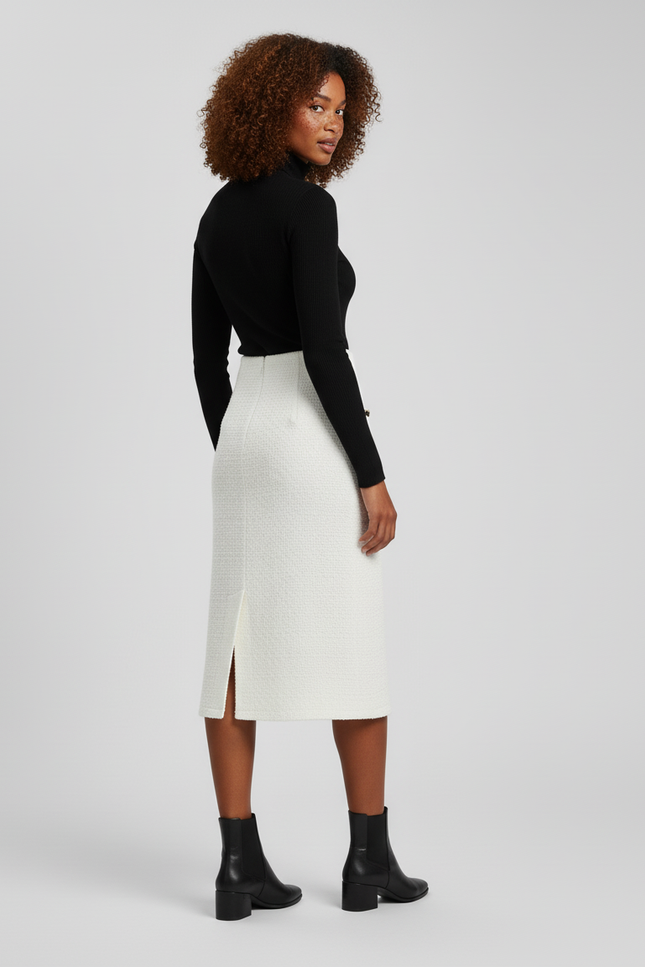 Jupe Crayon Blanche Tweed Chic