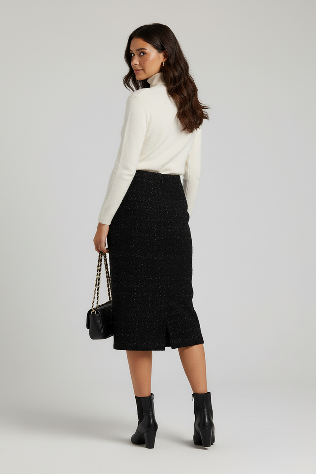Jupe Crayon Tweed Noire Chic