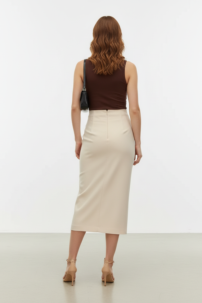 Jupe Crayon Beige Drapée Élégante