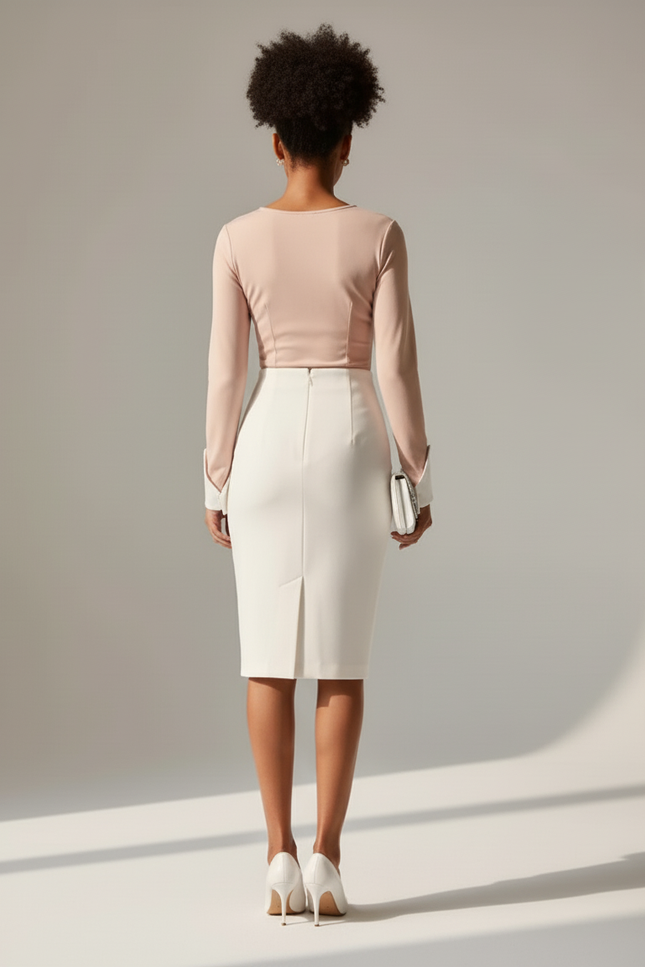 Jupe Crayon Blanche Nœud Élégante