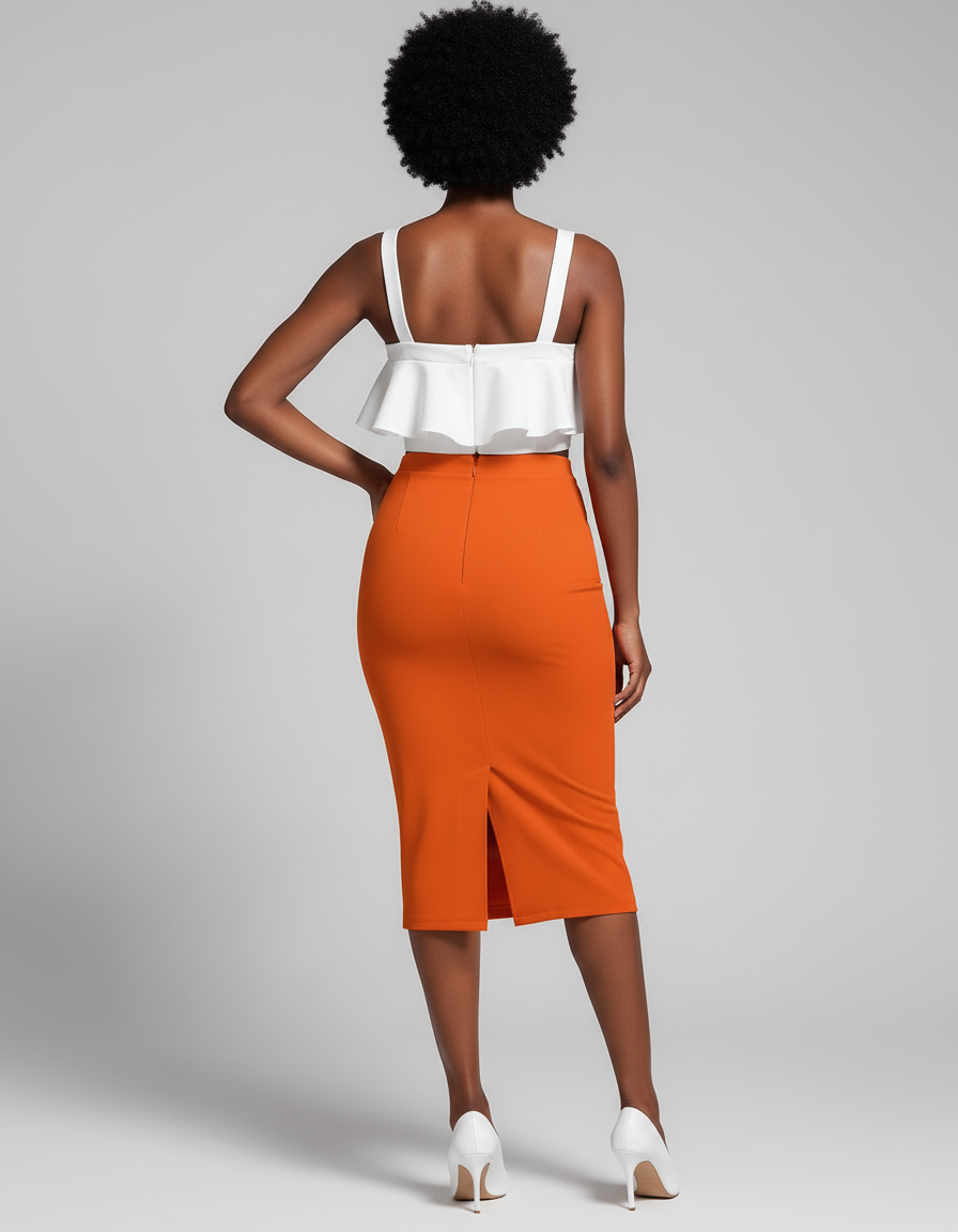 Jupe Crayon Orange Taille Haute Chic