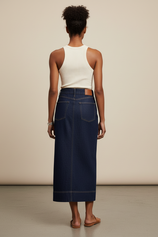 Jupe Crayon Denim Fendue Élégante