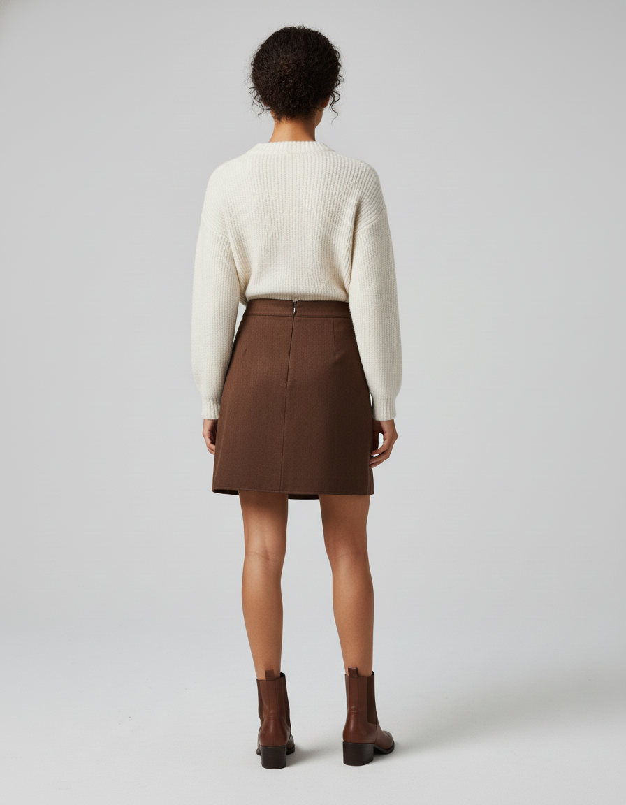 Jupe Crayon Marron Boutons Chic