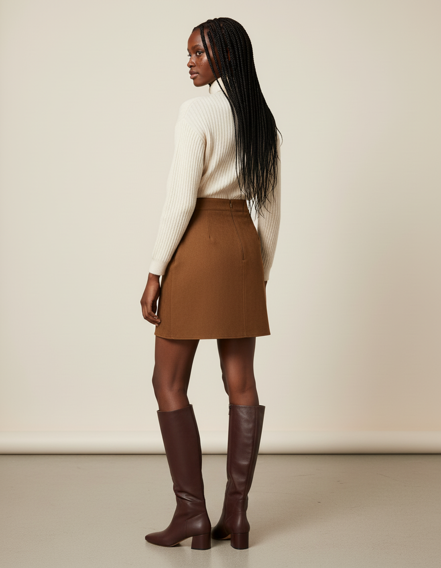 Jupe Crayon Suédine Marron Chic