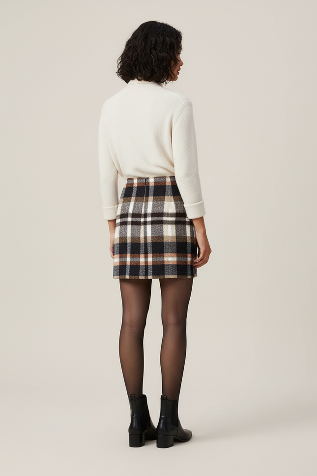 Jupe Crayon À Carreaux En Laine Chic