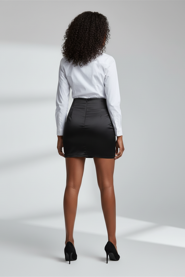 Jupe Crayon Noire Brillante Élégante