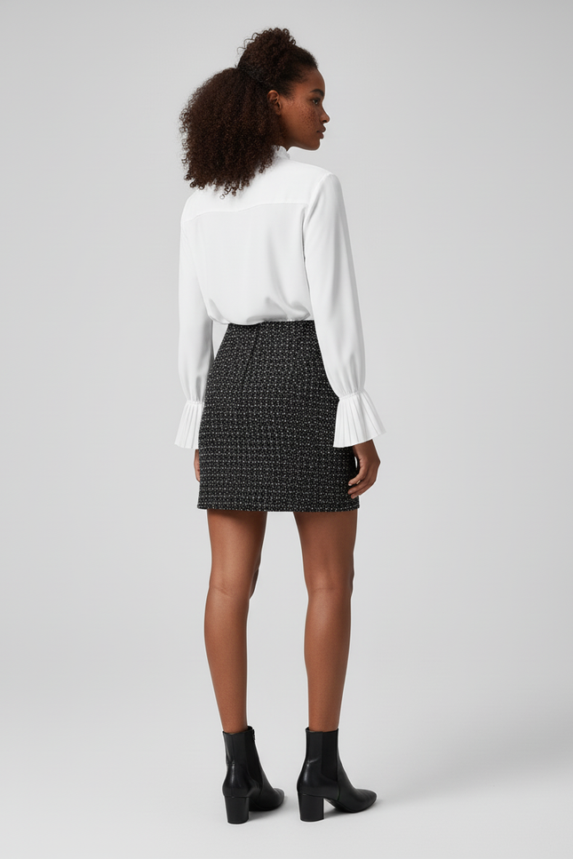 Jupe Crayon Tweed Noir Chic