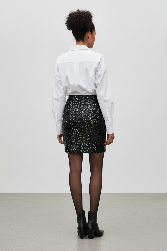 Jupe Crayon Noire Scintillante Chic