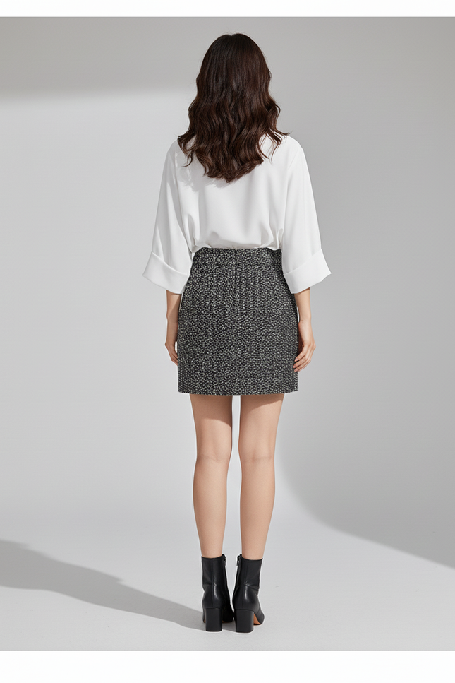 Jupe Crayon Tweed Courte Chic