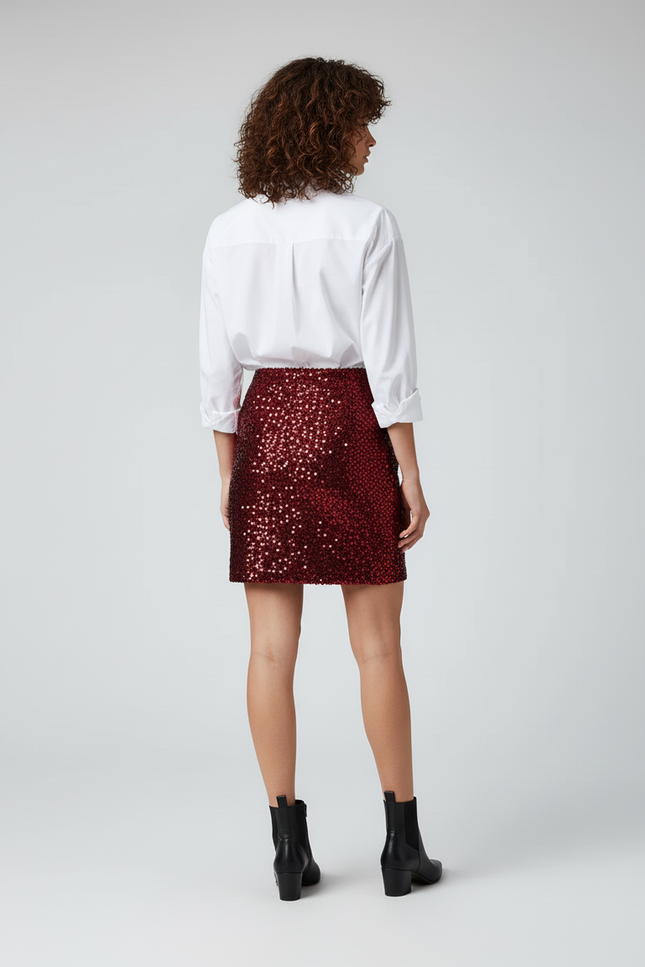 Jupe Crayon Bordeaux Pailletée Élégante