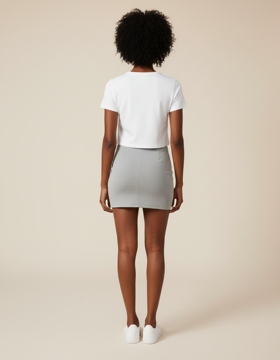 Jupe Crayon Grise Texturée Décontractée