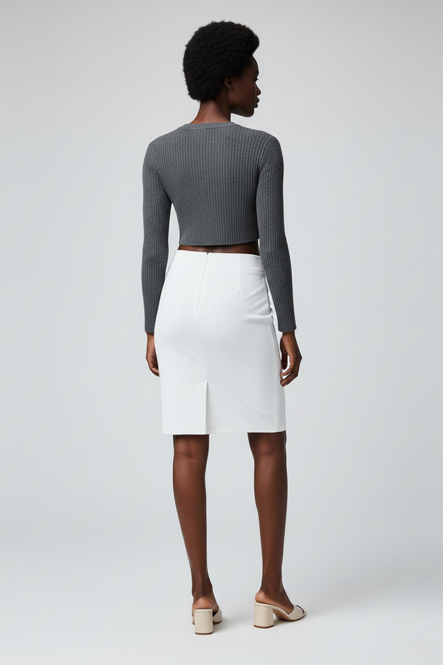 Jupe Crayon Blanche Texturée Élégante