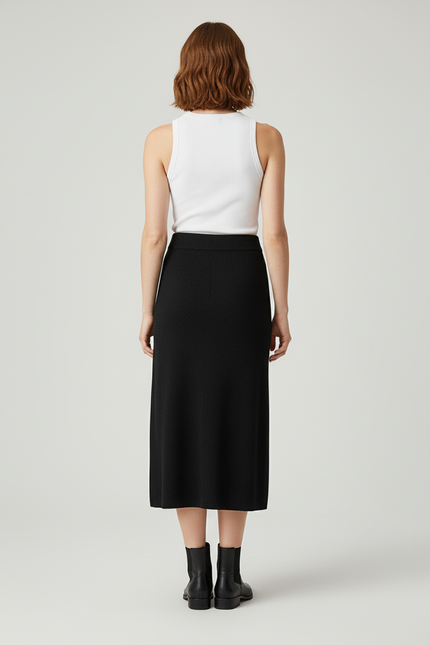 Jupe Crayon Noire Maille Élégante