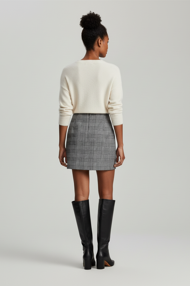 Jupe Crayon Carreaux Laine Chic