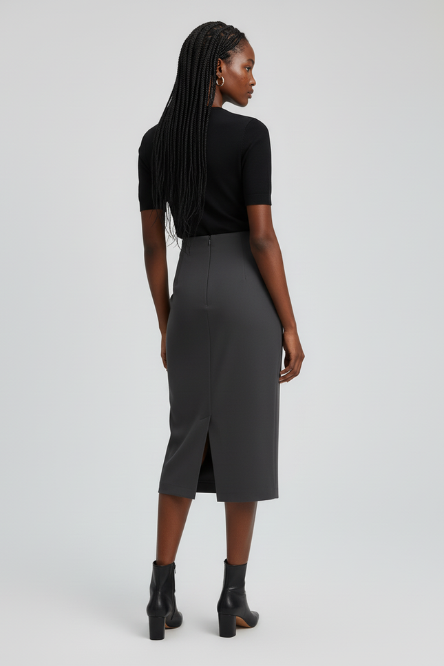 Jupe Crayon Gris Anthracite Fente Élégante