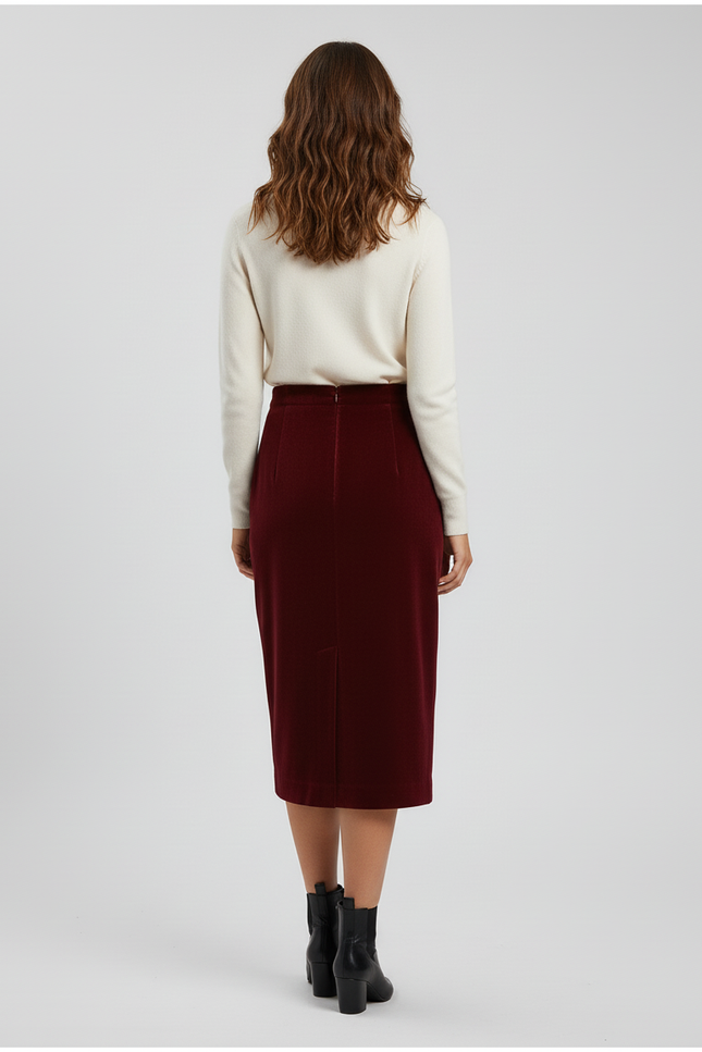 Jupe Crayon Velours Bordeaux Élégante